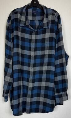 Croft & Barrow Blue & Gray Plaid Long Sleeve Button Up Shirt Men's 4XB